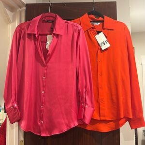 Silk pink and orange button down